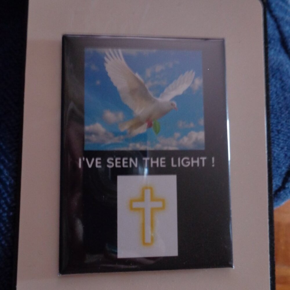 TWO "I'VE SEEN THE LIGHT" MAGNETS - DOVE AND CROSS DESIGN